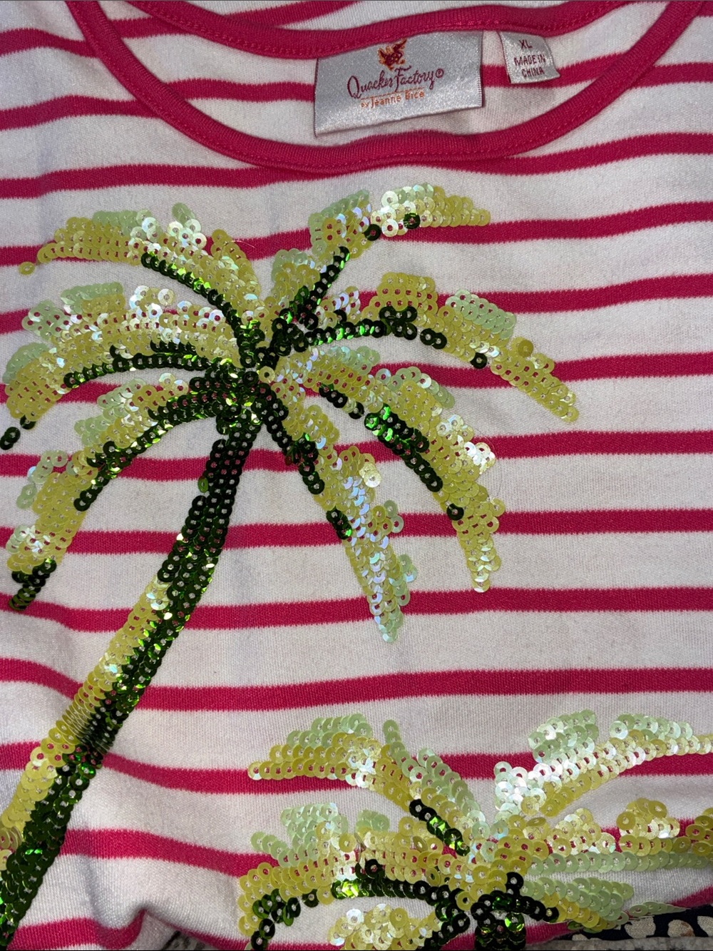Quacker Factory Sequins Palm Tree Striped Tee - Picture 5 of 6